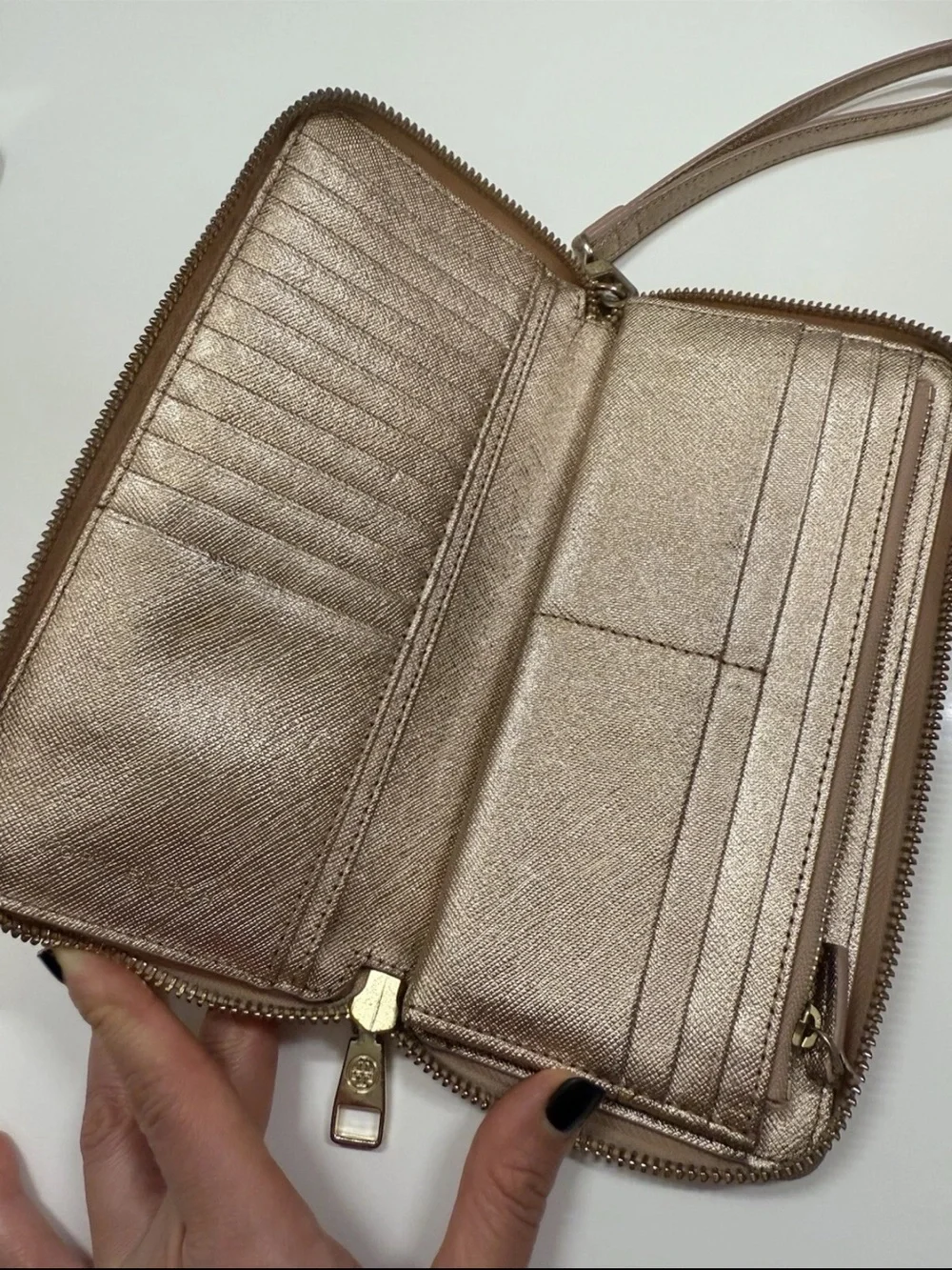 Tory Burch Leather Wristlet Wallet, Gold Metallic